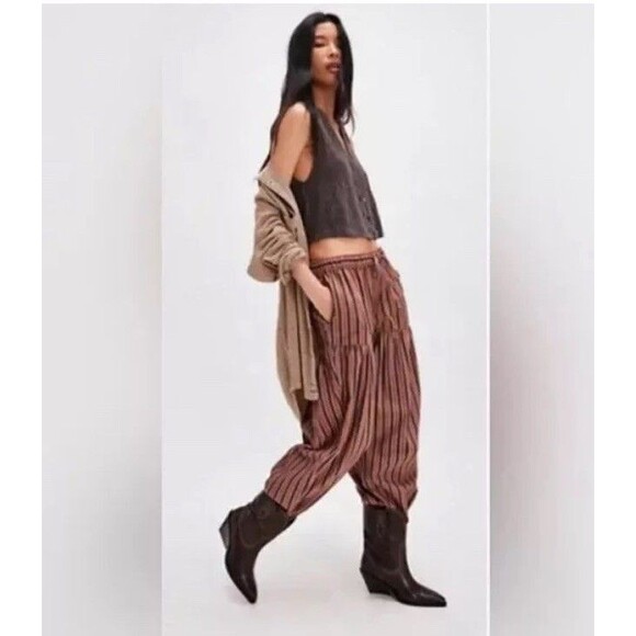 Free People Striped Brown and Black Joggers - Picture 1 of 12